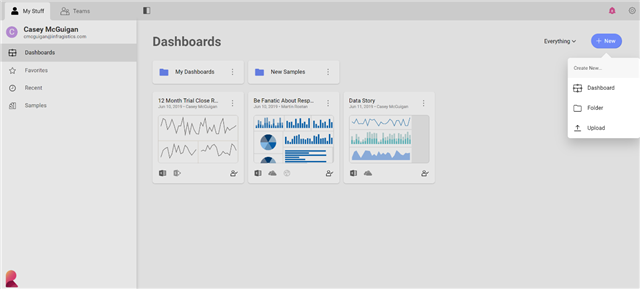  Steps to Data Insights - click the new button in the top right-hand corner and select dashboard