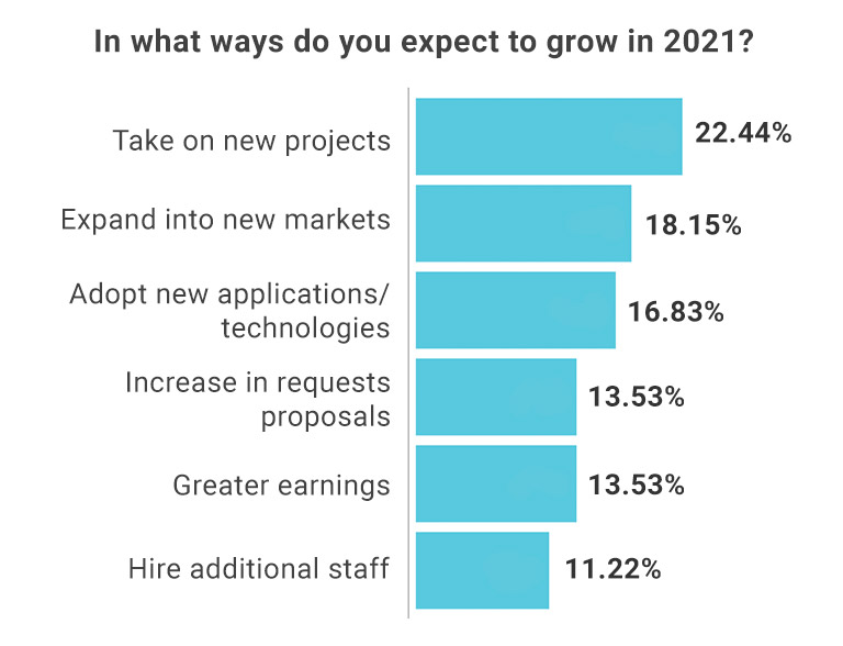 How companies expect to grow in 2021. Poll showing results of how companies expect to grow in 2021.